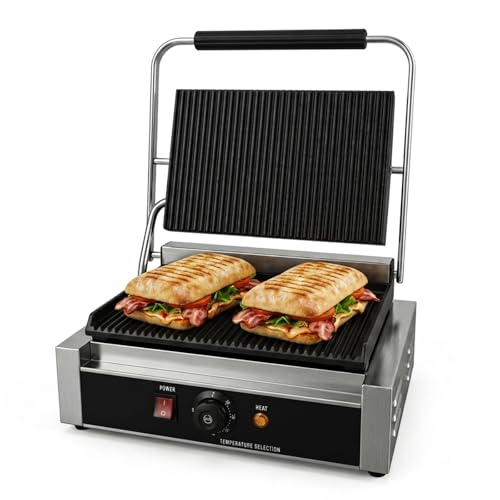 Commercial Panini Press Grill with Adjustable Temperature
