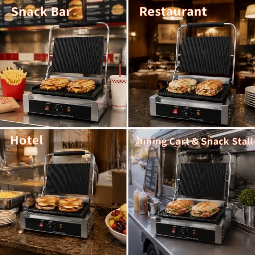 Commercial Panini Press Grill with Adjustable Temperature