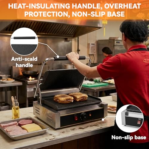 Commercial Panini Press Grill with Adjustable Temperature