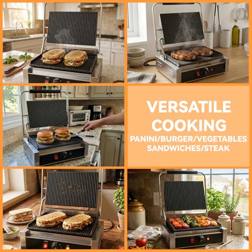 Commercial Panini Press Grill with Adjustable Temperature