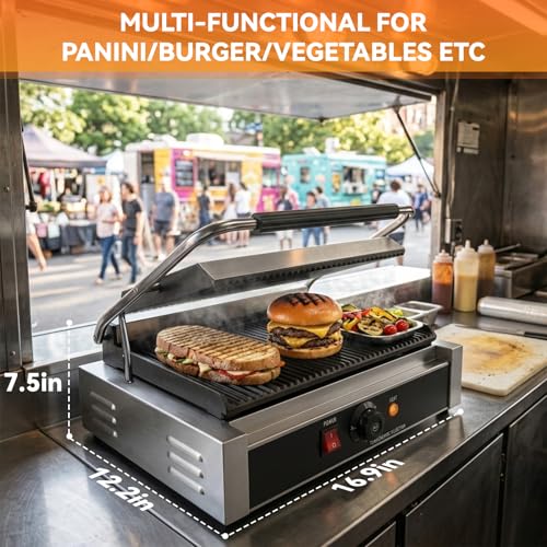 Commercial Panini Press Grill with Adjustable Temperature