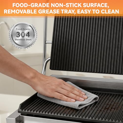 Commercial Panini Press Grill with Adjustable Temperature