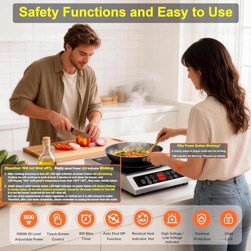 1800W Stainless Steel Induction Cooktop Single Burner