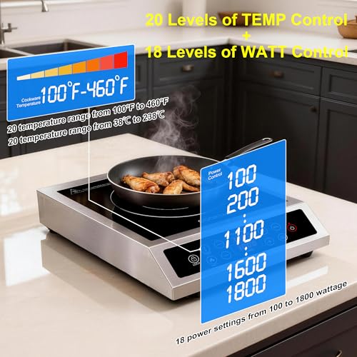 1800W Stainless Steel Induction Cooktop Single Burner