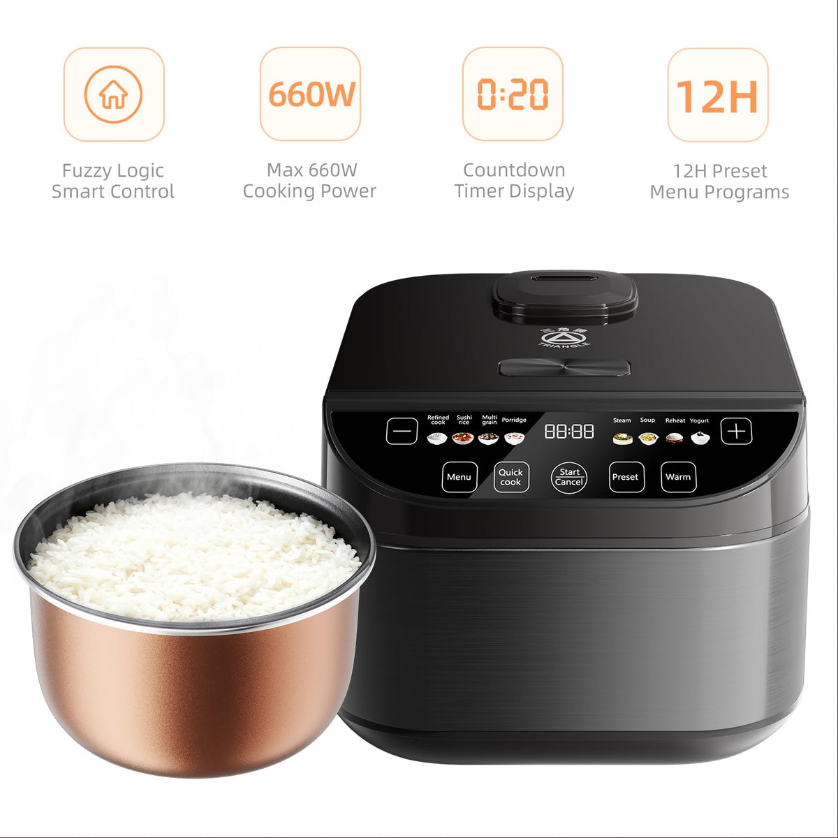 6 Cup Smart Rice Cooker with Fuzzy Logic and One Touch Cooking