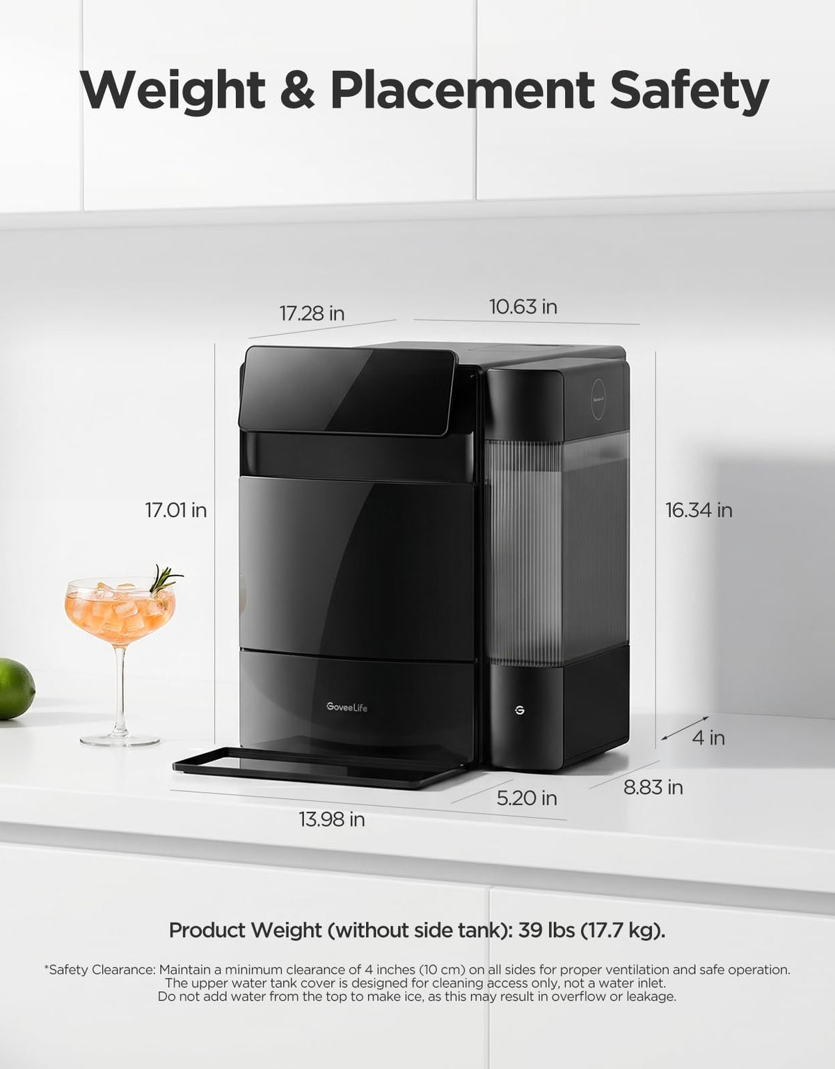 Smart Nugget Ice Maker 60LBS Daily with 6 Minute Ice Making