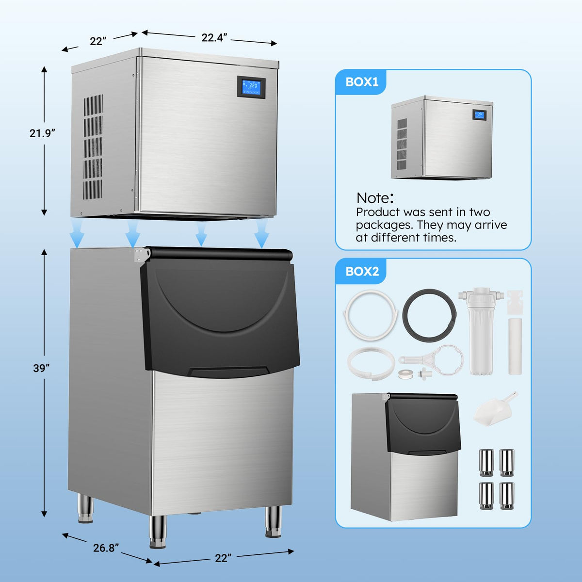 760LBS Commercial Ice Maker with 560LBS Storage Bin