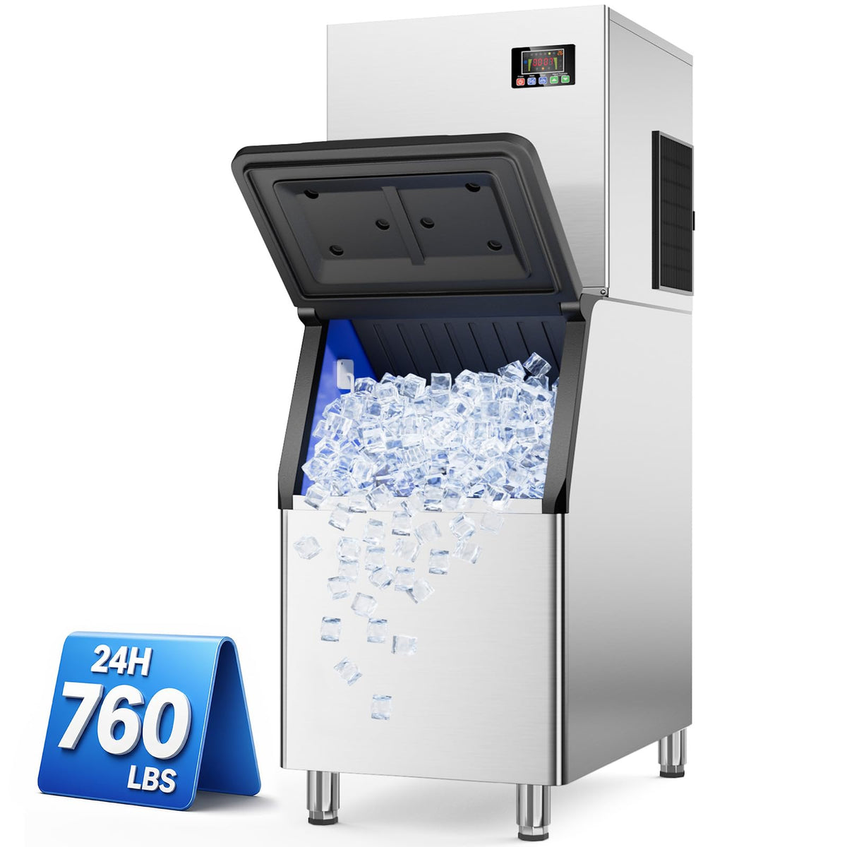 760LBS Commercial Ice Maker with 560LBS Storage Bin