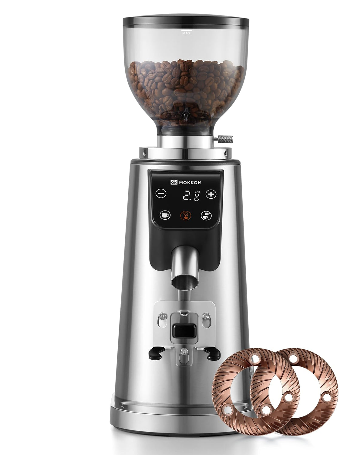64mm Flat Burr Coffee Grinder with 100 Grind Settings and LED Display