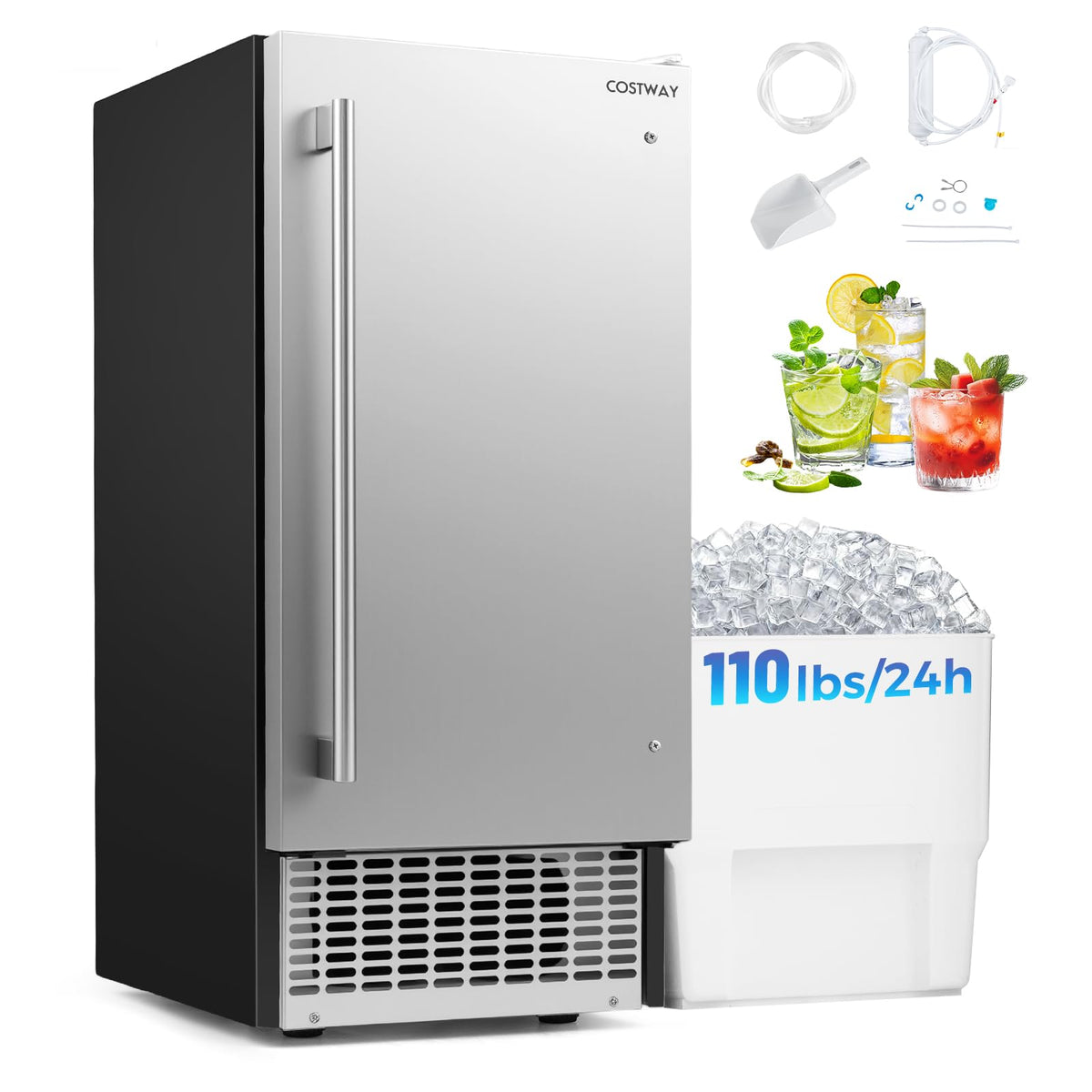15 Inch Commercial Undercounter Cube Ice Maker 90 LBS Per Day