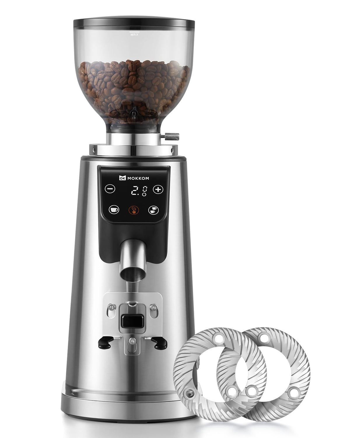64mm Flat Burr Coffee Grinder with 100 Grind Settings and LED Display