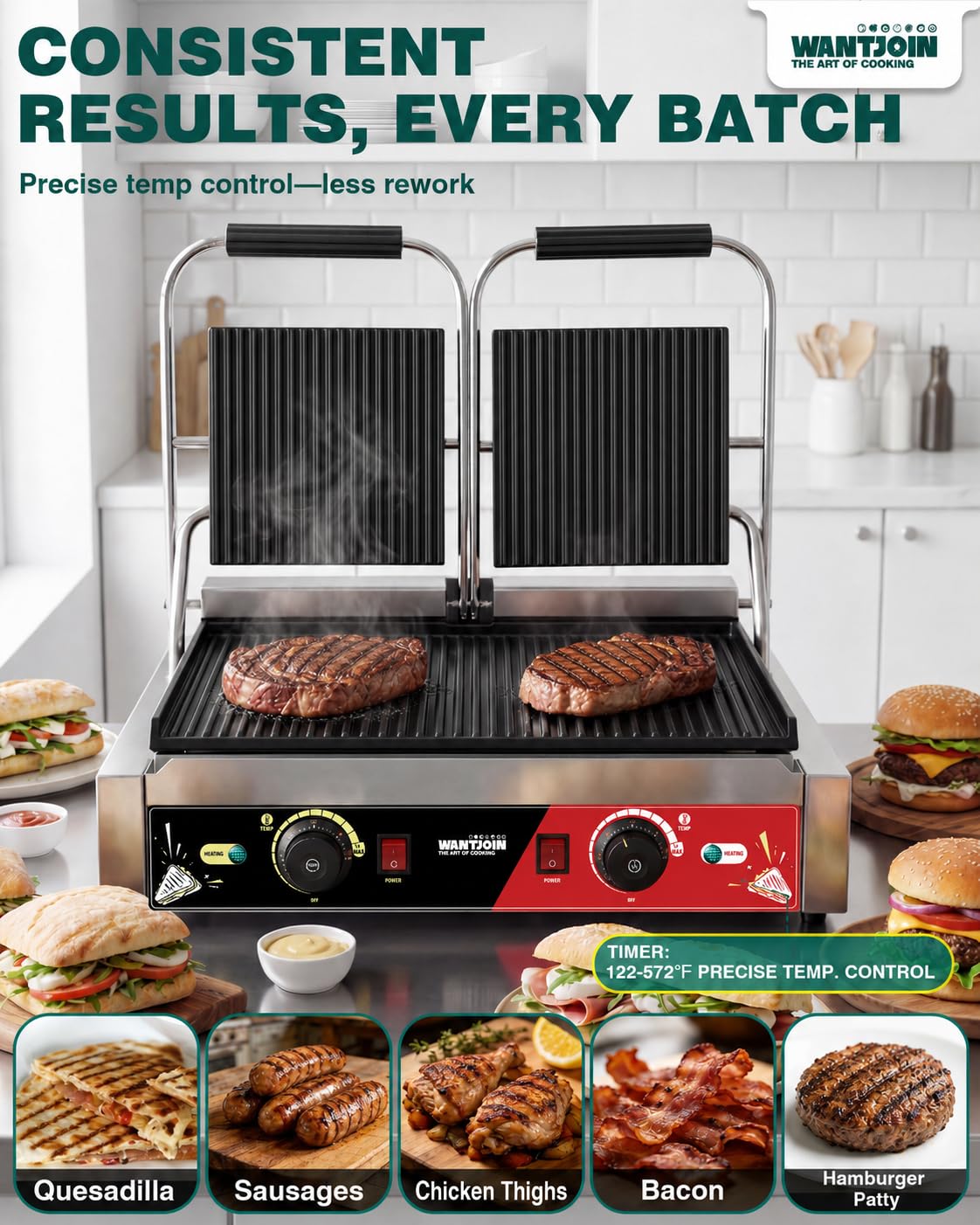 3600W Commercial Panini Press with Dual Temperature Control