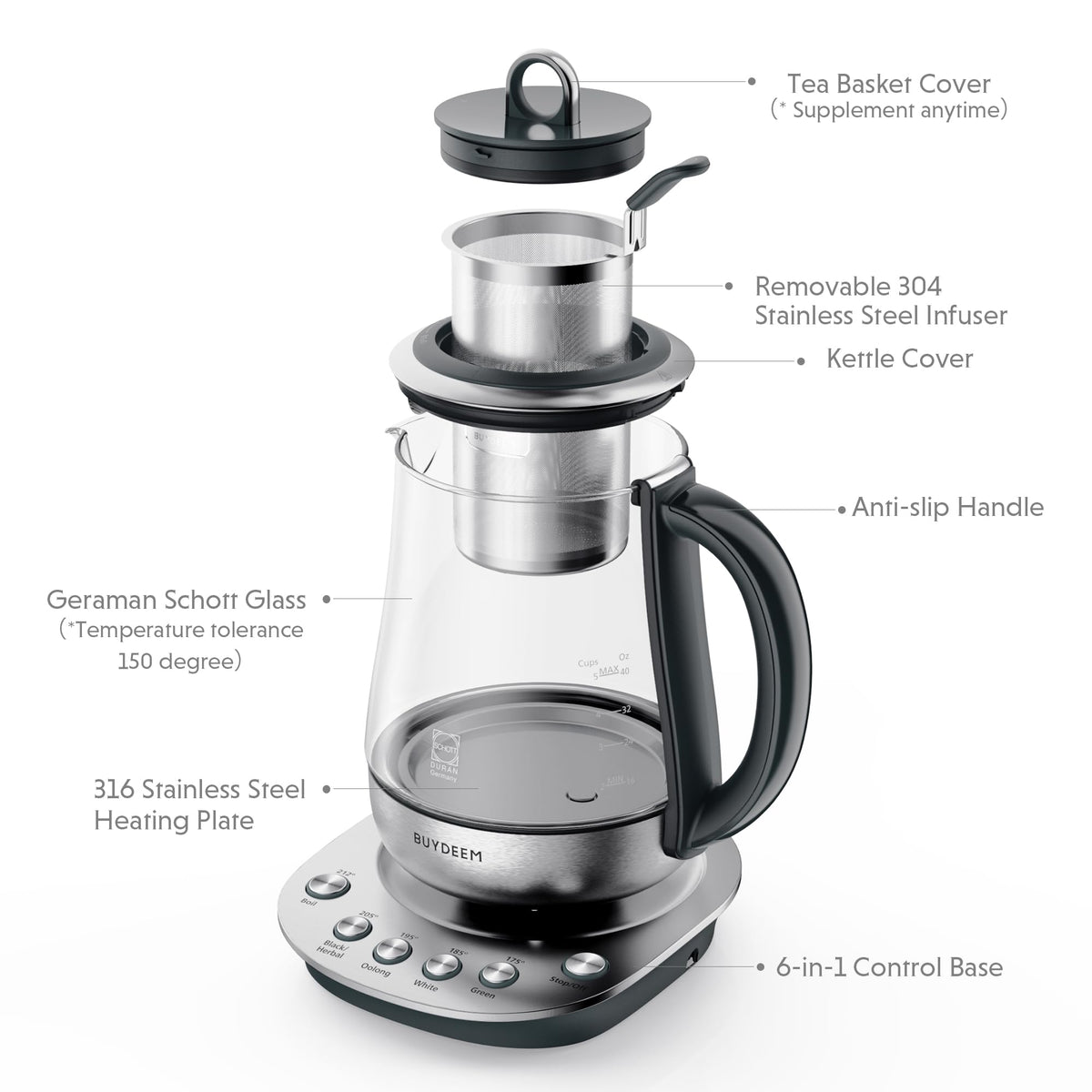 Stainless Steel Glass Electric Tea Maker and Kettle