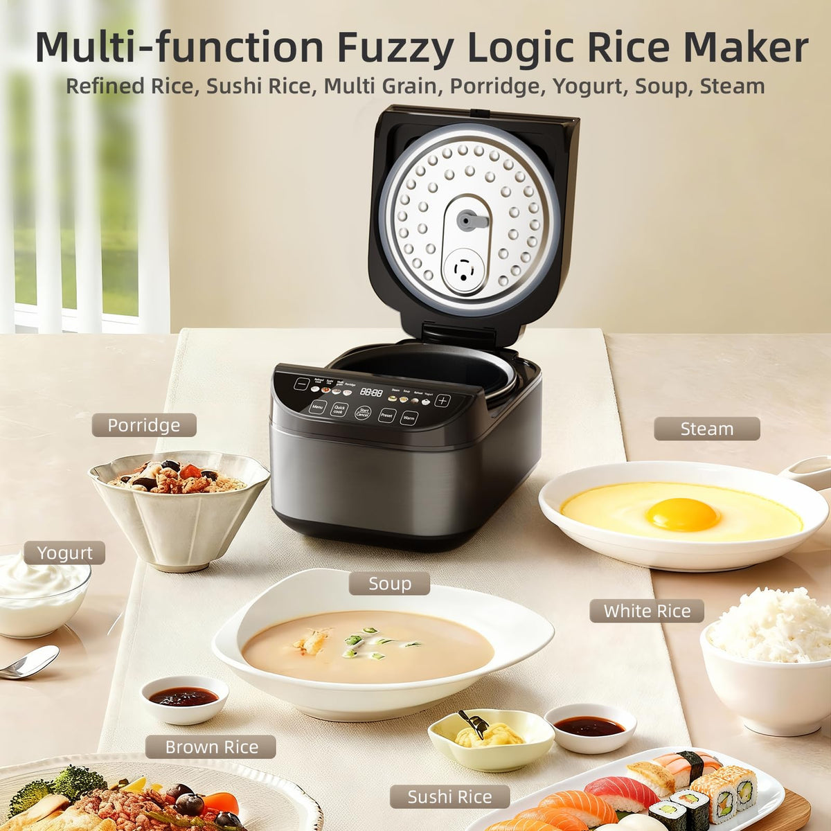 6 Cup Smart Rice Cooker with Fuzzy Logic and One Touch Cooking