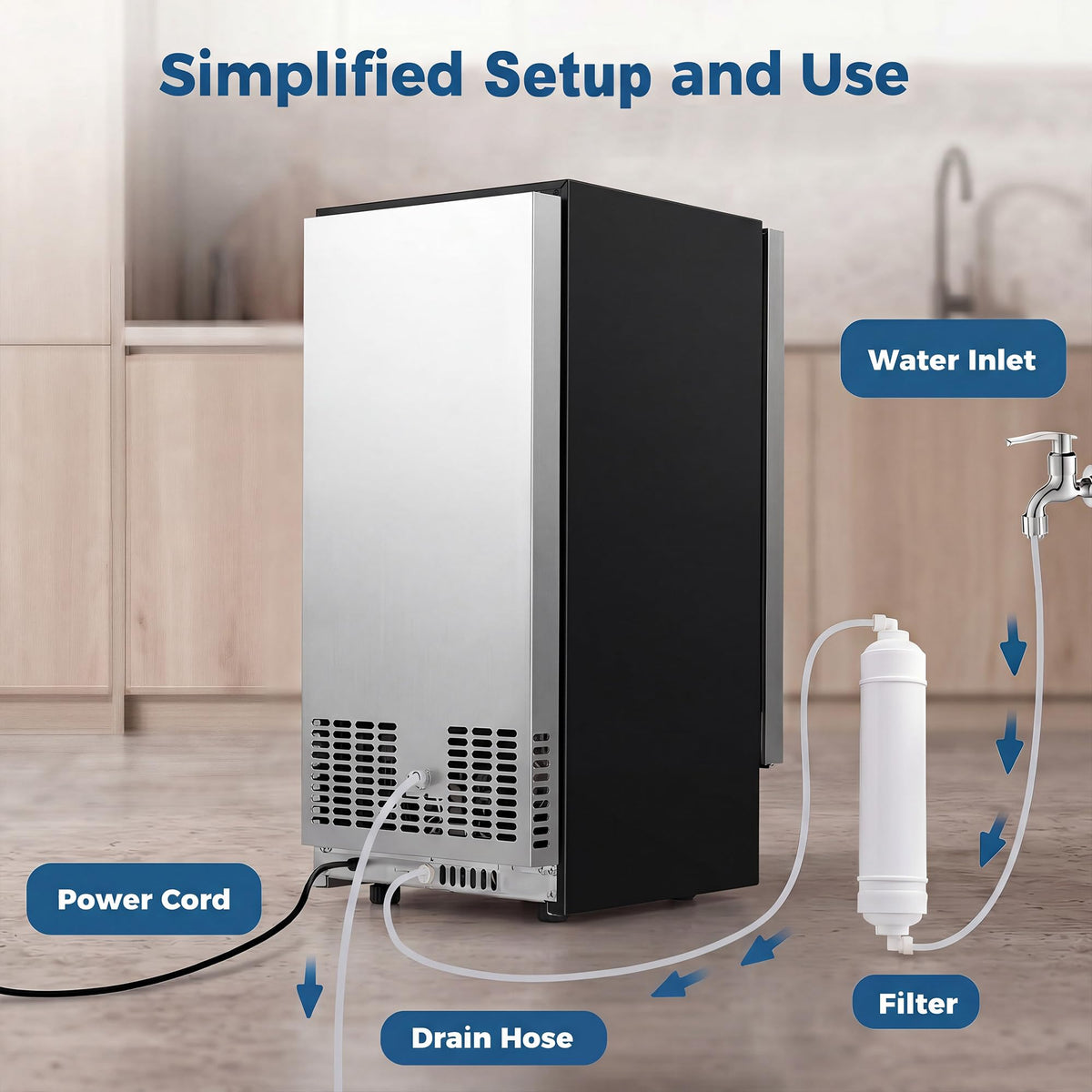 15 Inch Commercial Undercounter Cube Ice Maker 90 LBS Per Day