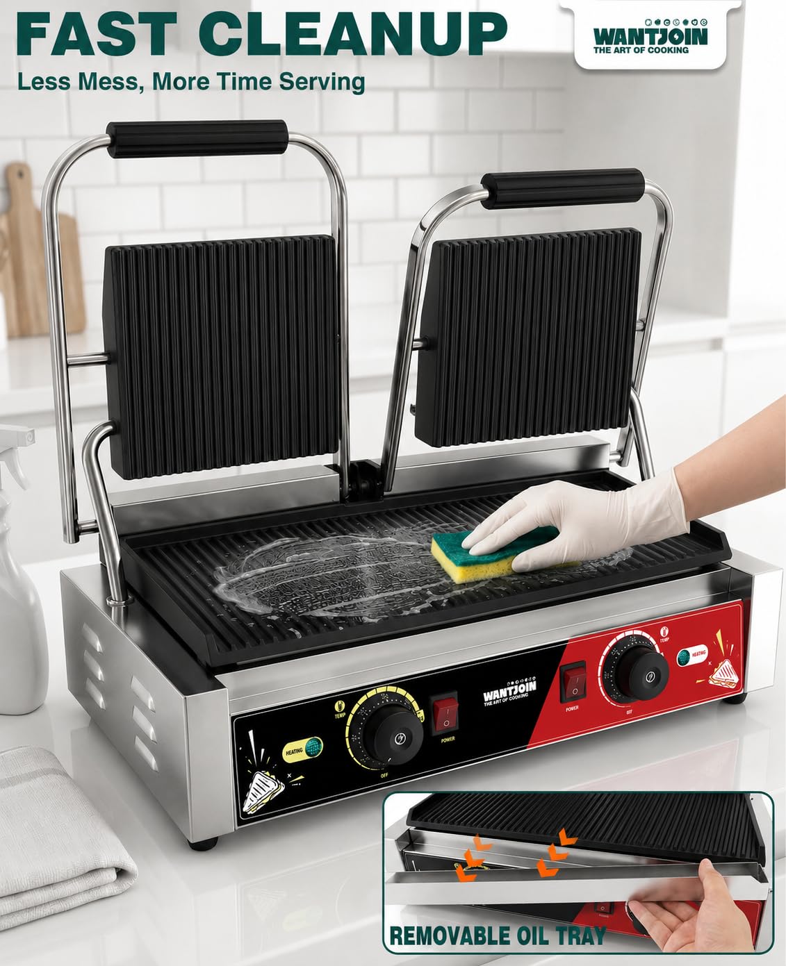 3600W Commercial Panini Press with Dual Temperature Control
