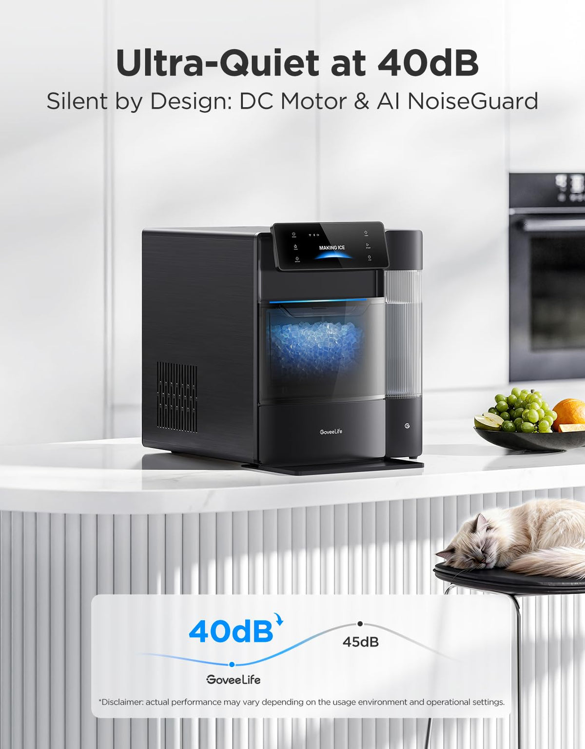 Smart Nugget Ice Maker 60LBS Daily with 6 Minute Ice Making