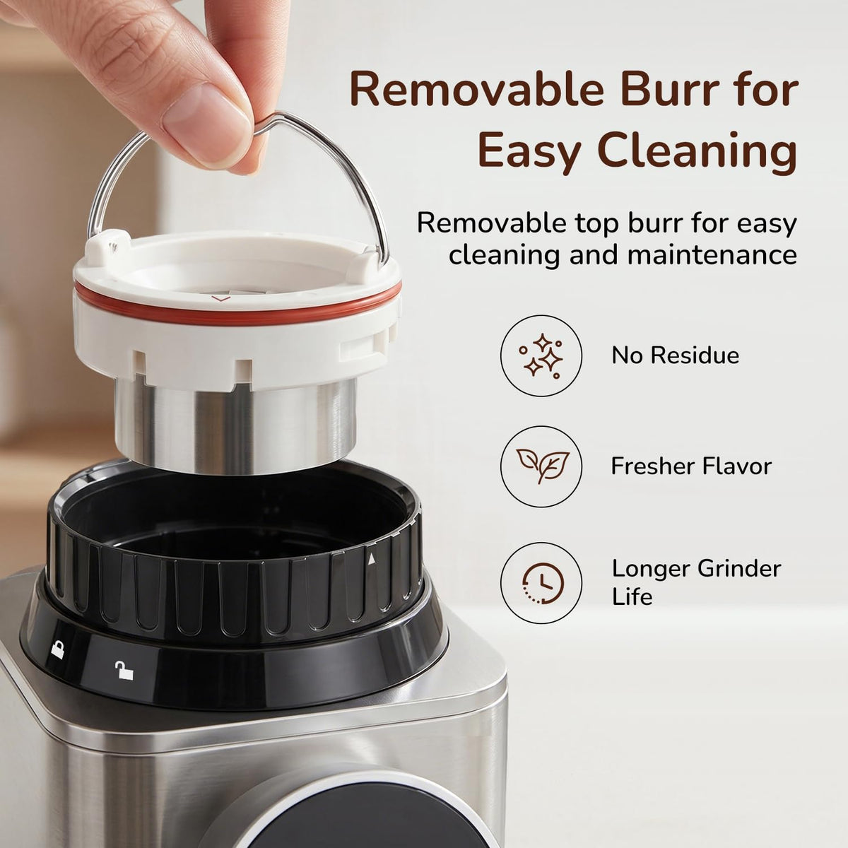 Electric Burr Coffee Grinder with 48 Grind Settings Anti Static