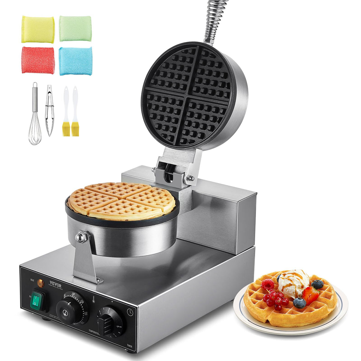 Commercial Electric Waffle Maker with Temperature Control
