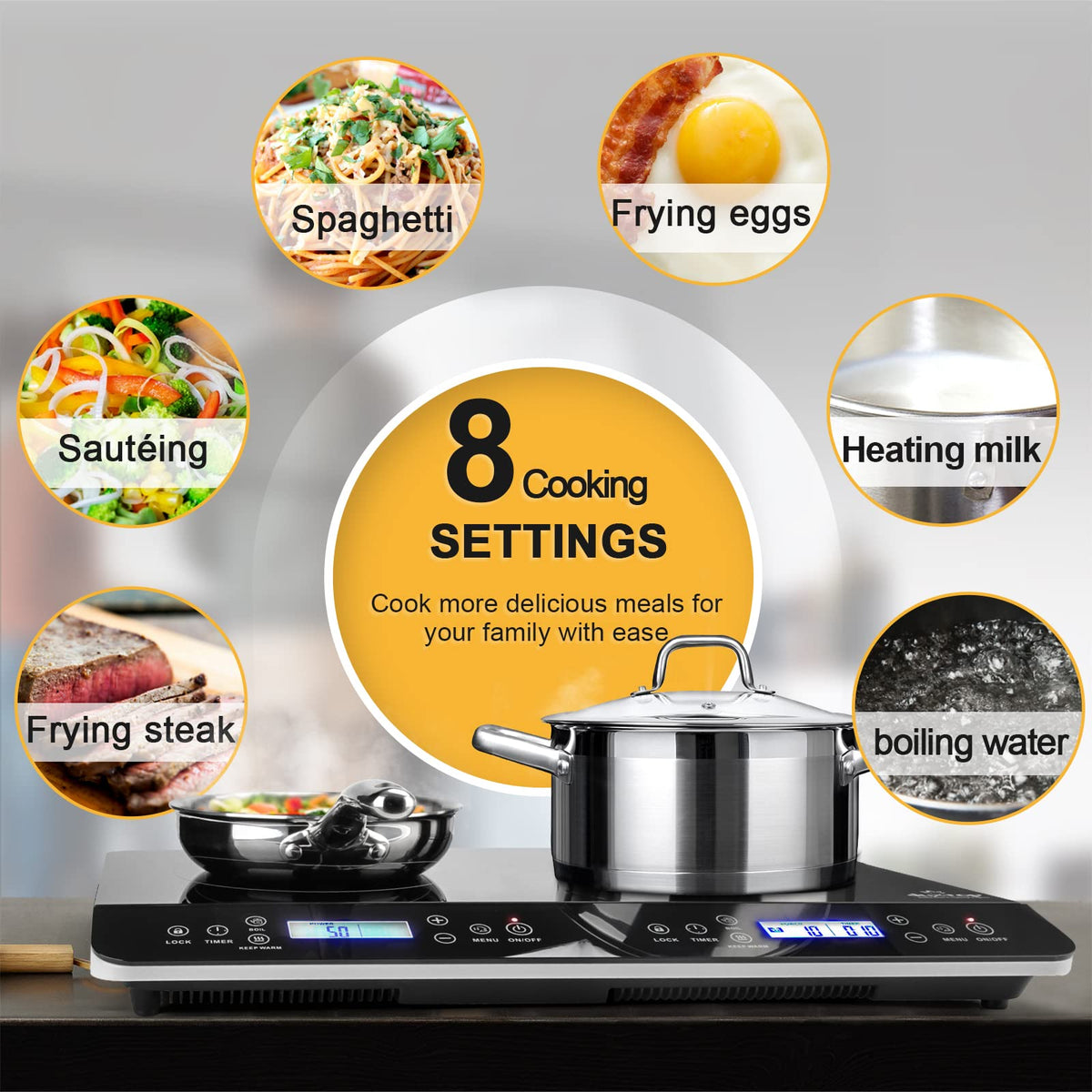 1800W Double Induction Cooktop LCD Digital Countertop Burner
