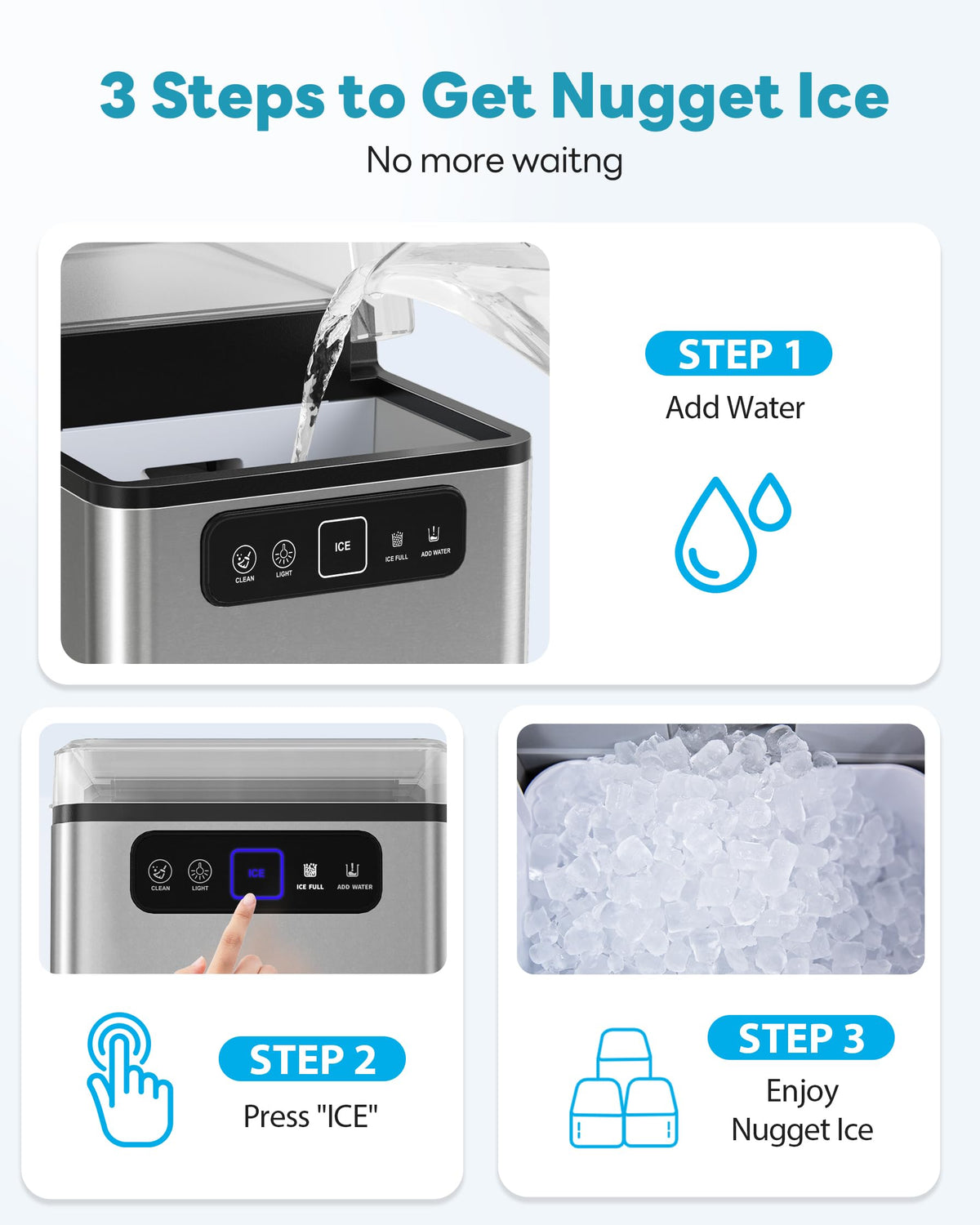 Countertop Nugget Ice Maker with Self Cleaning