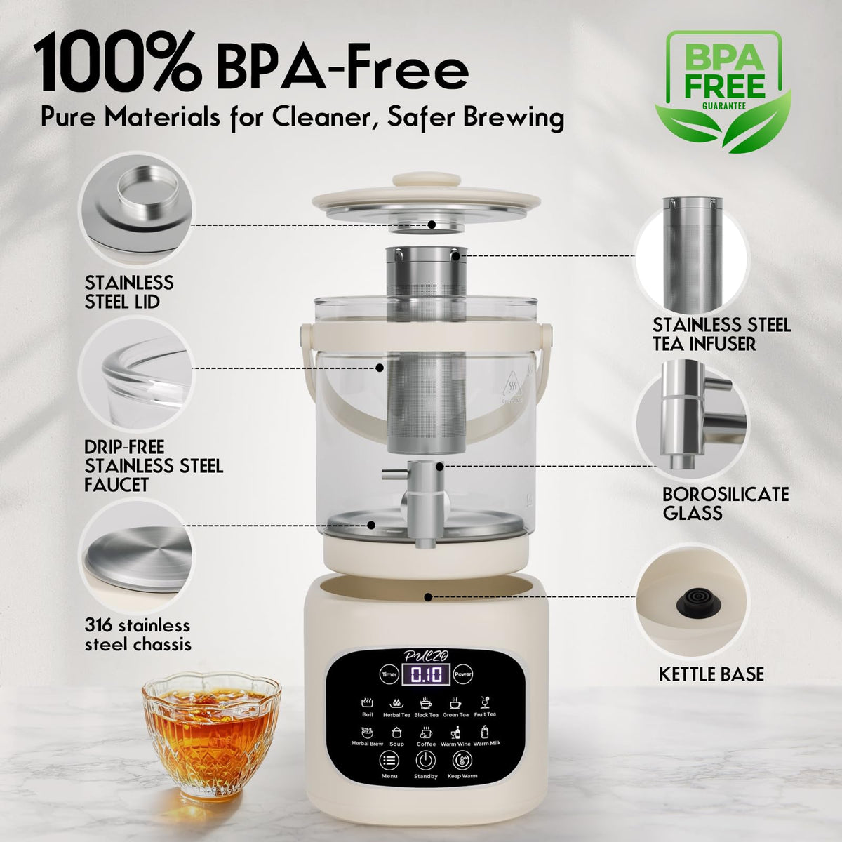 3L Electric Glass Kettle Beverage Dispenser with Infuser