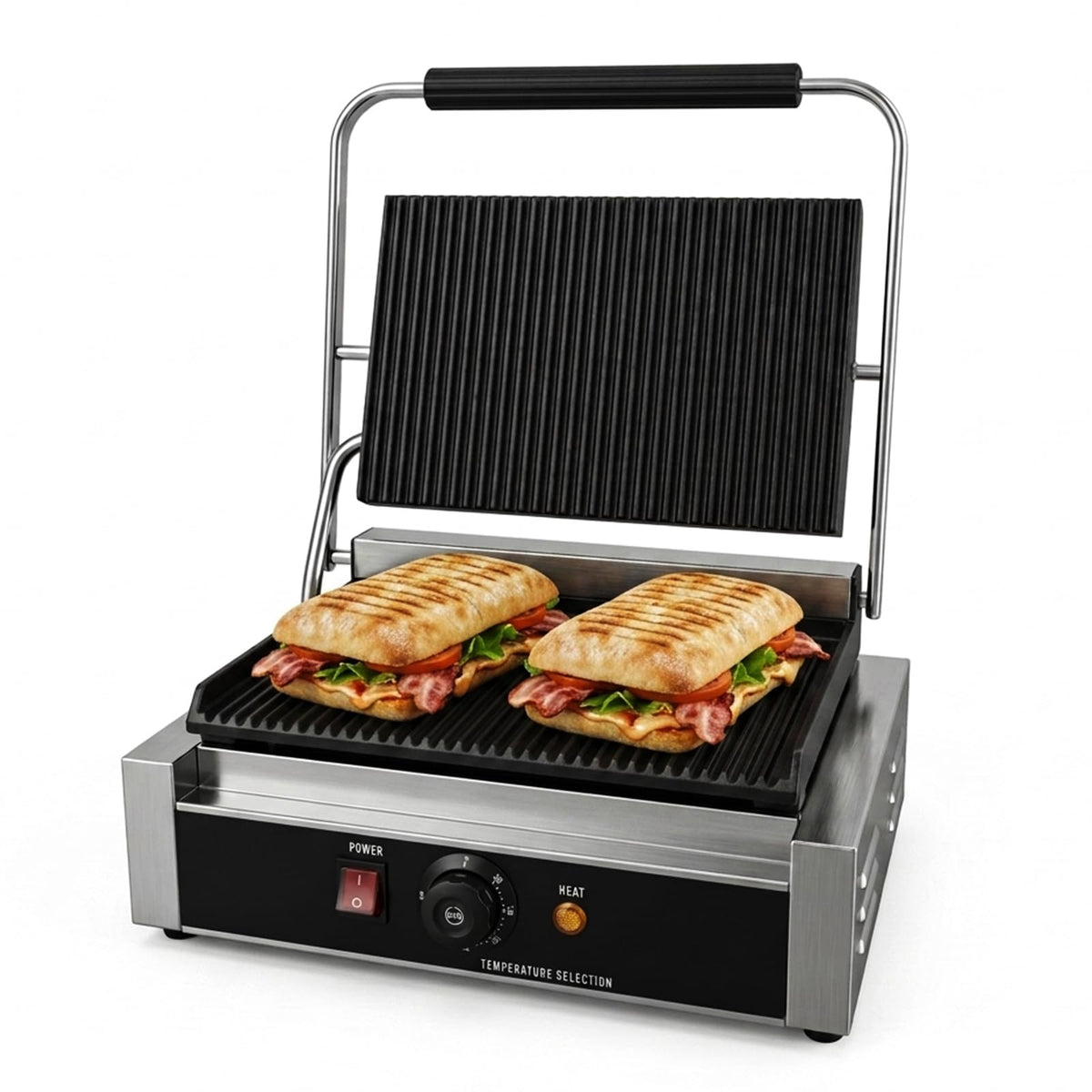 Commercial Panini Press Grill with Adjustable Temperature