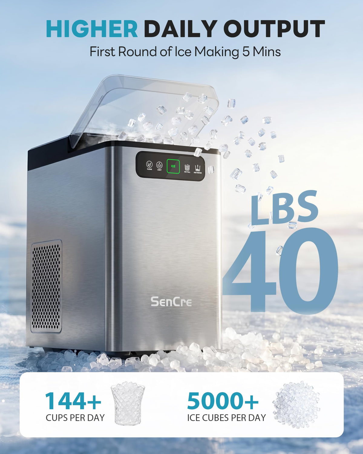 Countertop Nugget Ice Maker with Self Cleaning