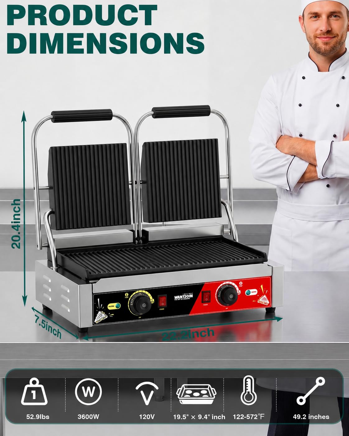 3600W Commercial Panini Press with Dual Temperature Control