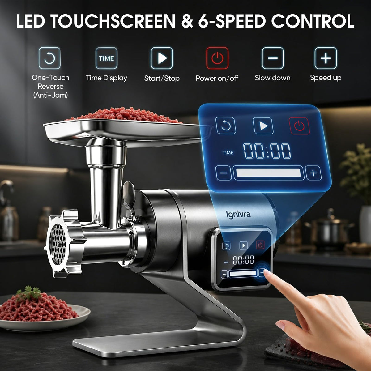 3200W Digital Touch Mincer Electric Meat Grinder Sausage Kit