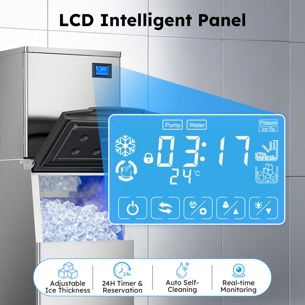 760LBS Commercial Ice Maker with 560LBS Storage Bin