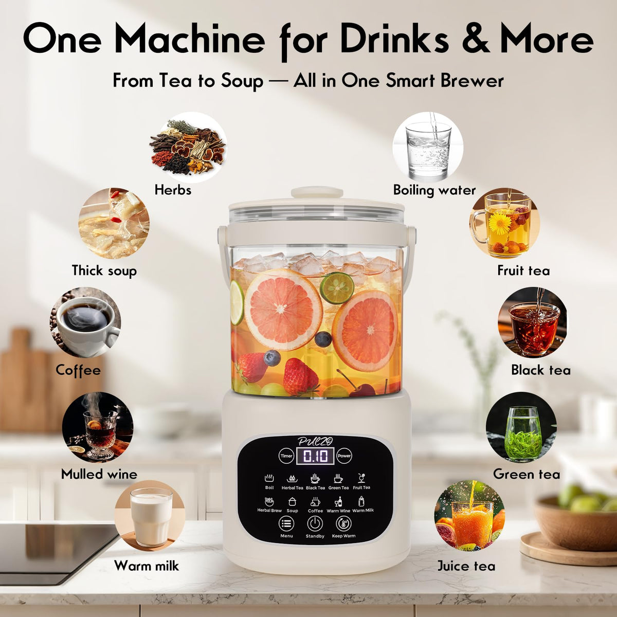 3L Electric Glass Kettle Beverage Dispenser with Infuser