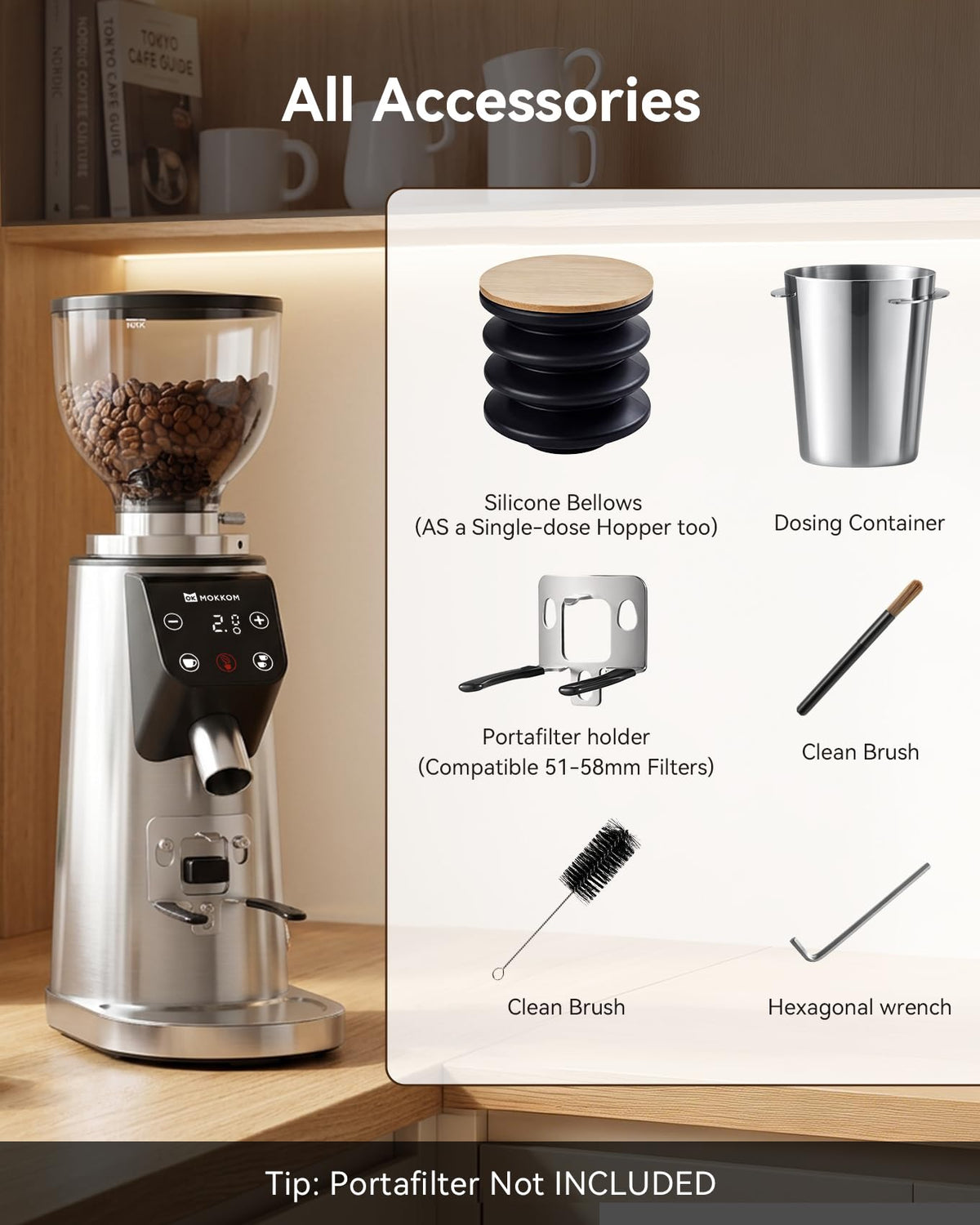 64mm Flat Burr Coffee Grinder with 100 Grind Settings and LED Display