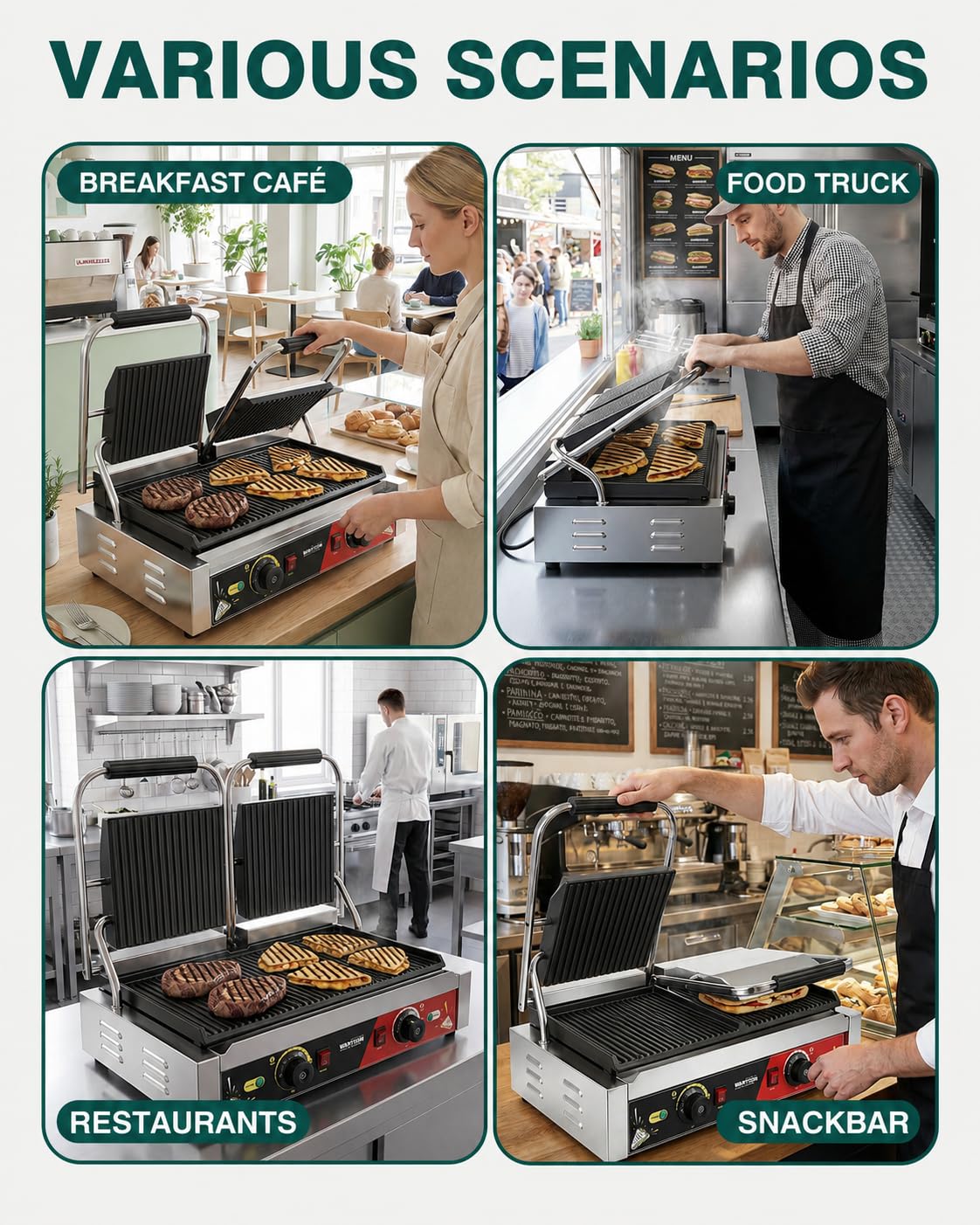 3600W Commercial Panini Press with Dual Temperature Control