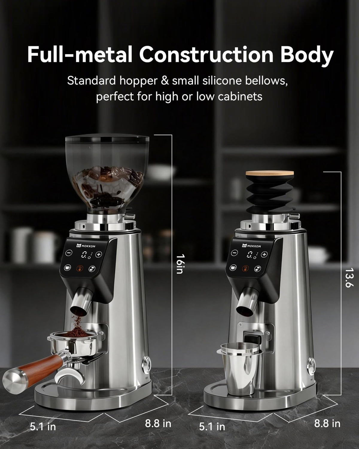 64mm Flat Burr Coffee Grinder with 100 Grind Settings and LED Display