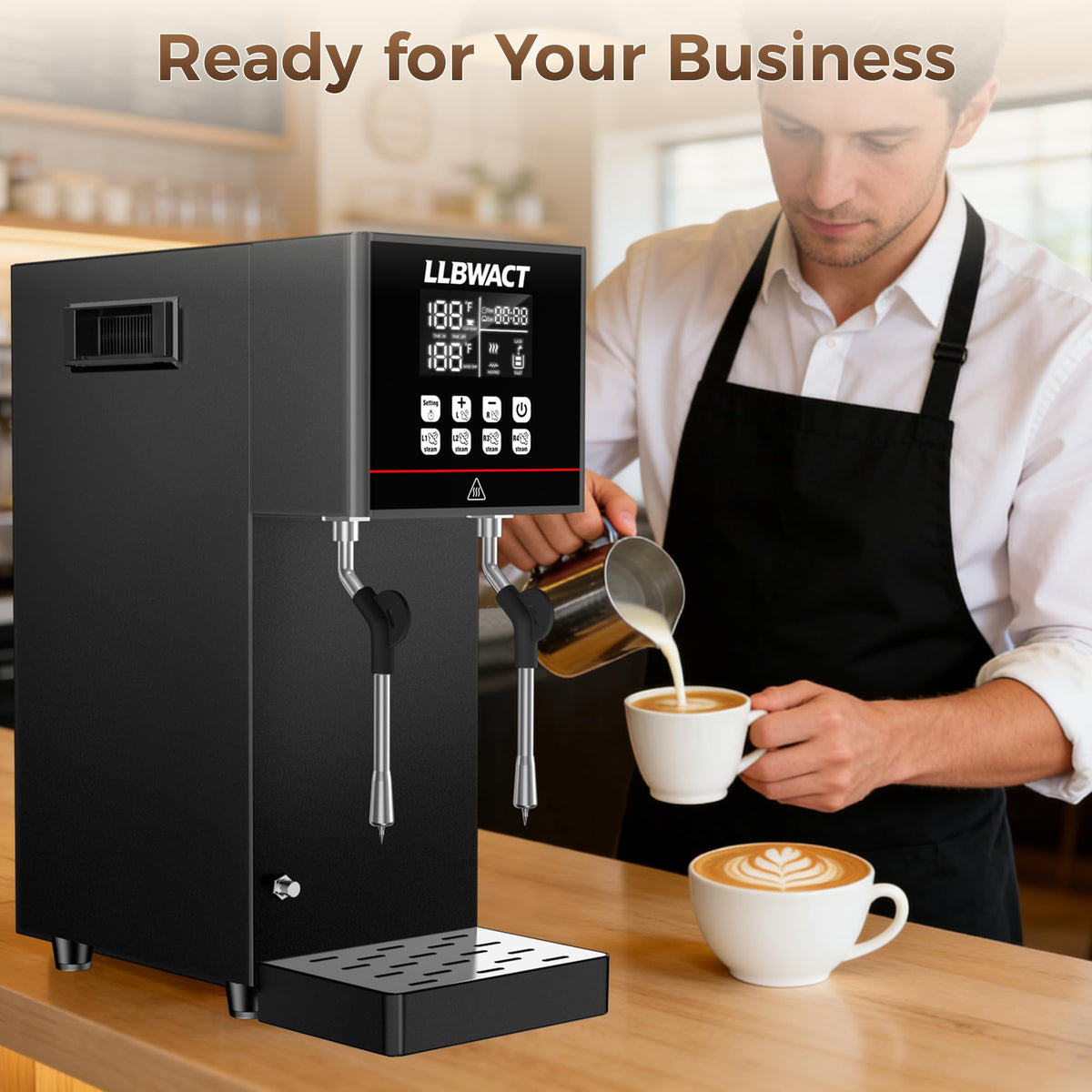 2000W Commercial Steam Milk Frother with 8L Boiler and LED Display