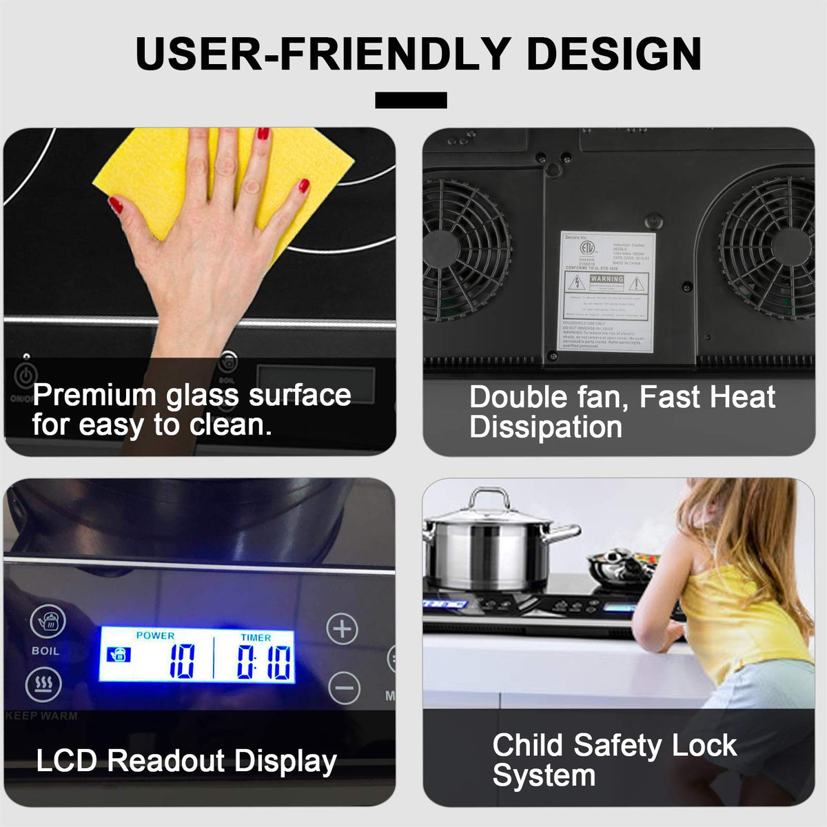 1800W Double Induction Cooktop LCD Digital Countertop Burner