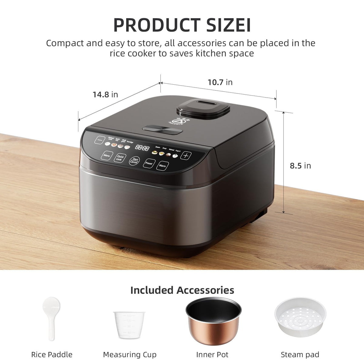 6 Cup Smart Rice Cooker with Fuzzy Logic and One Touch Cooking