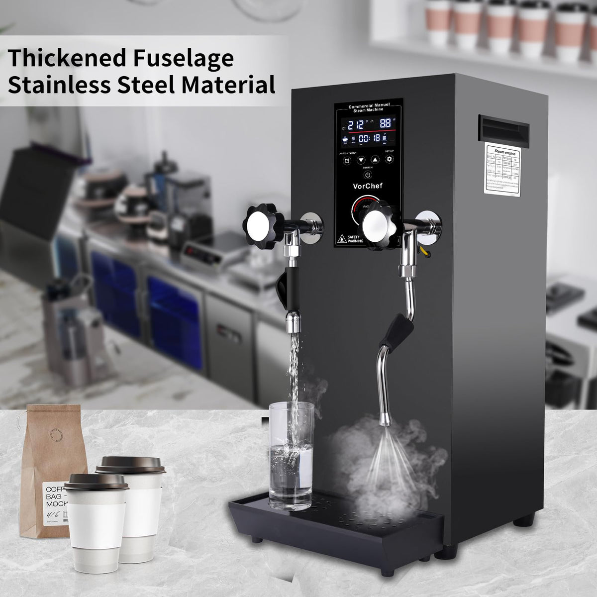 2500W Commercial Automatic Steam Milk Frother with LED Display