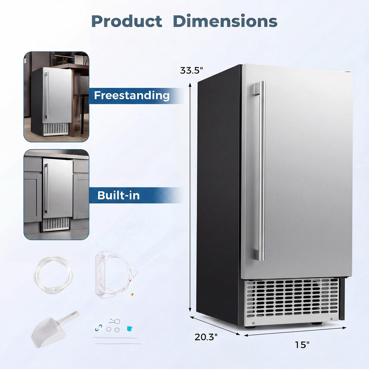 15 Inch Commercial Undercounter Cube Ice Maker 90 LBS Per Day