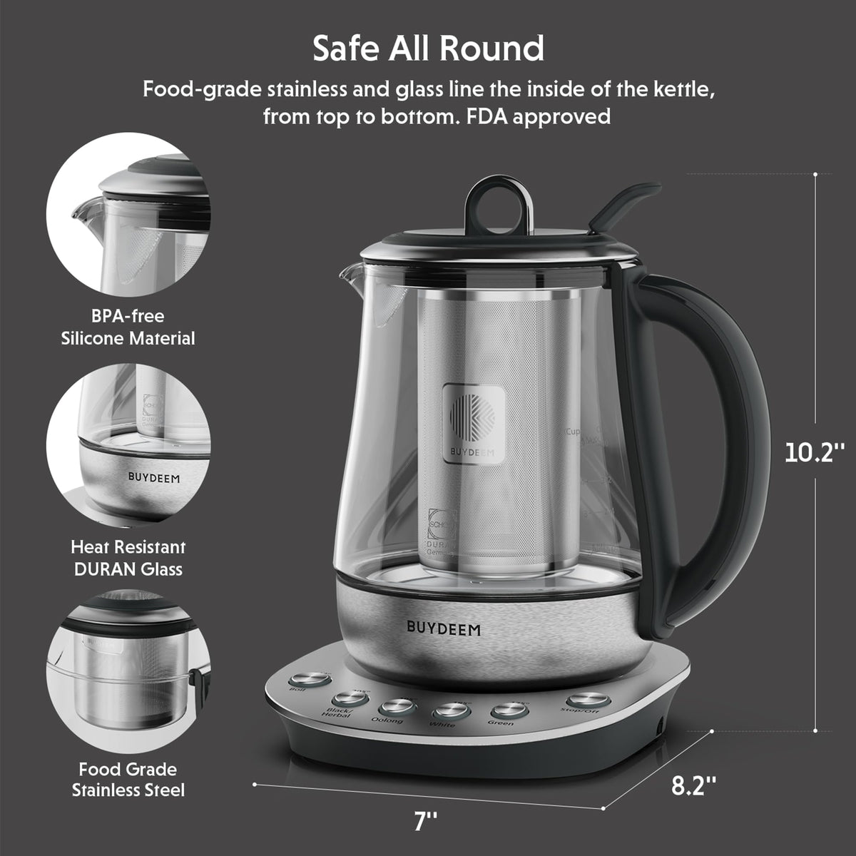 Stainless Steel Glass Electric Tea Maker and Kettle