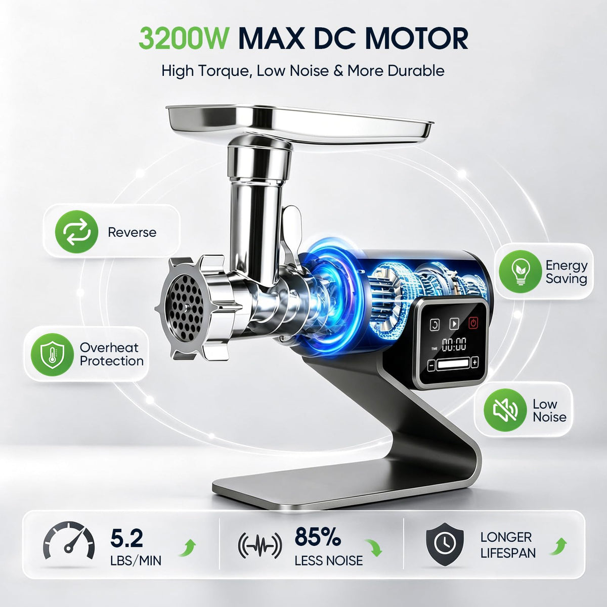 3200W Digital Touch Mincer Electric Meat Grinder Sausage Kit