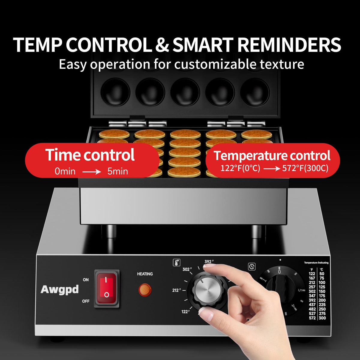 Commercial Mini Dutch Pancake Maker with Dual Temperature Control