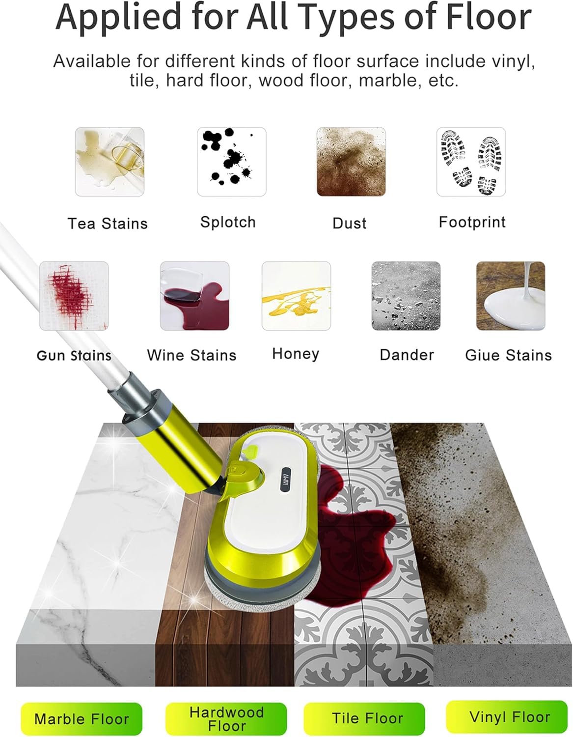 Cordless Electric Mop with Water Spray and Detachable Battery