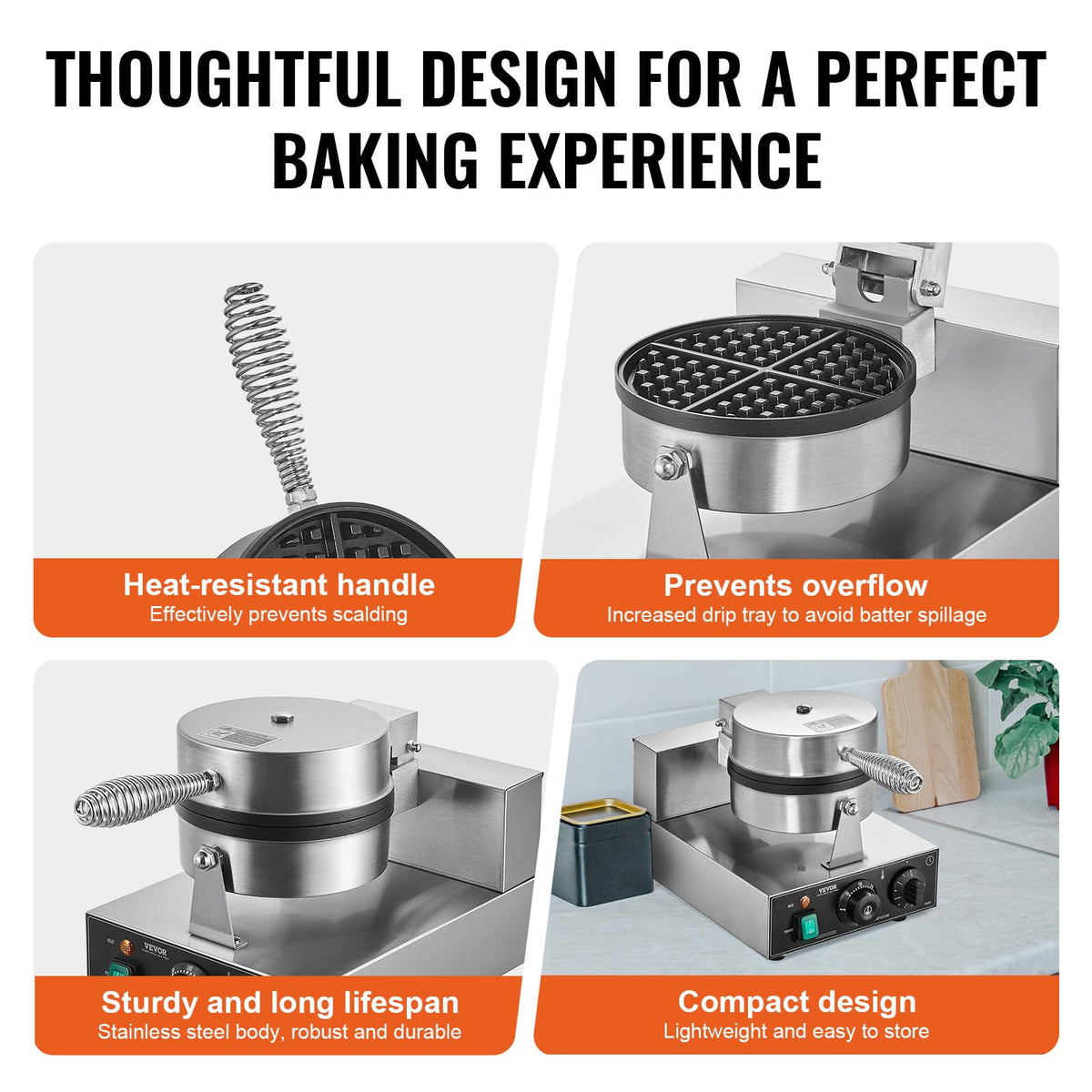 Commercial Electric Waffle Maker with Temperature Control
