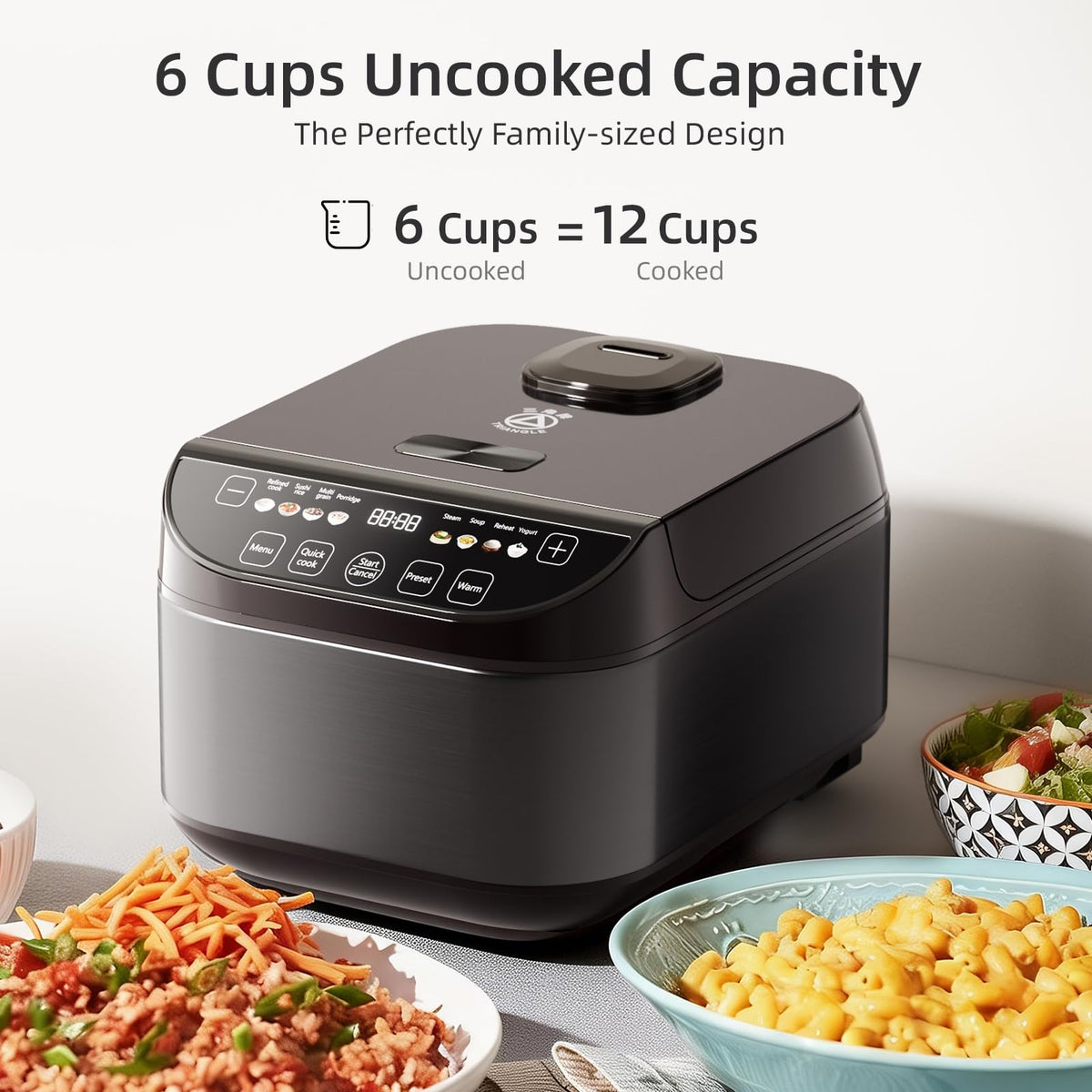 6 Cup Smart Rice Cooker with Fuzzy Logic and One Touch Cooking