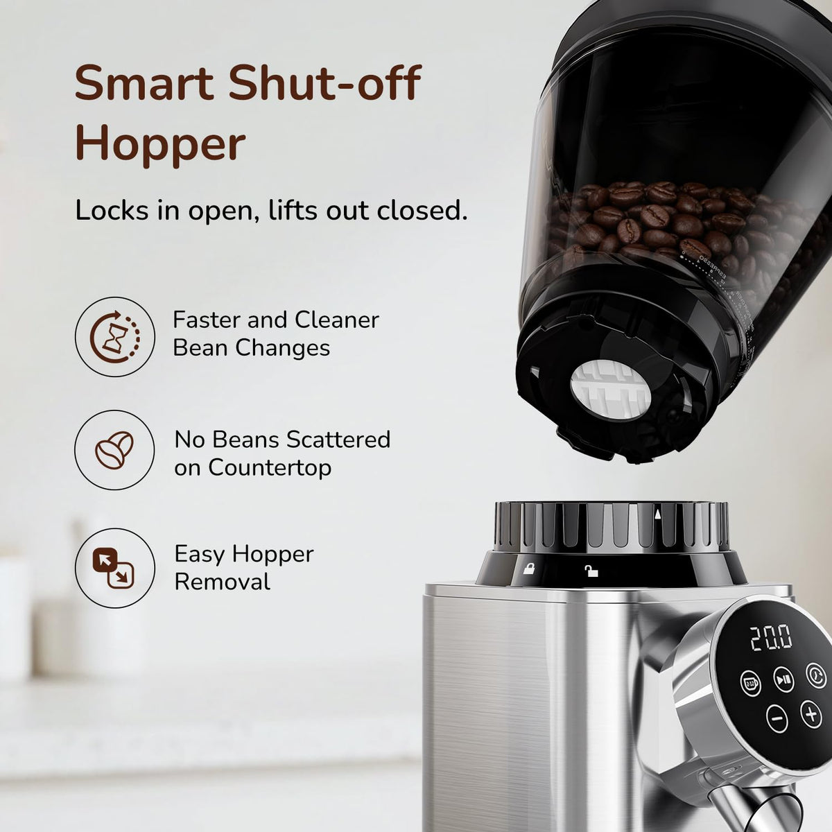 Electric Burr Coffee Grinder with 48 Grind Settings Anti Static