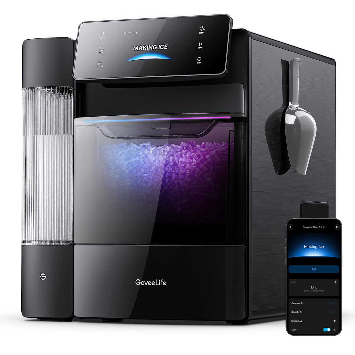 Smart Nugget Ice Maker 60LBS Daily with 6 Minute Ice Making