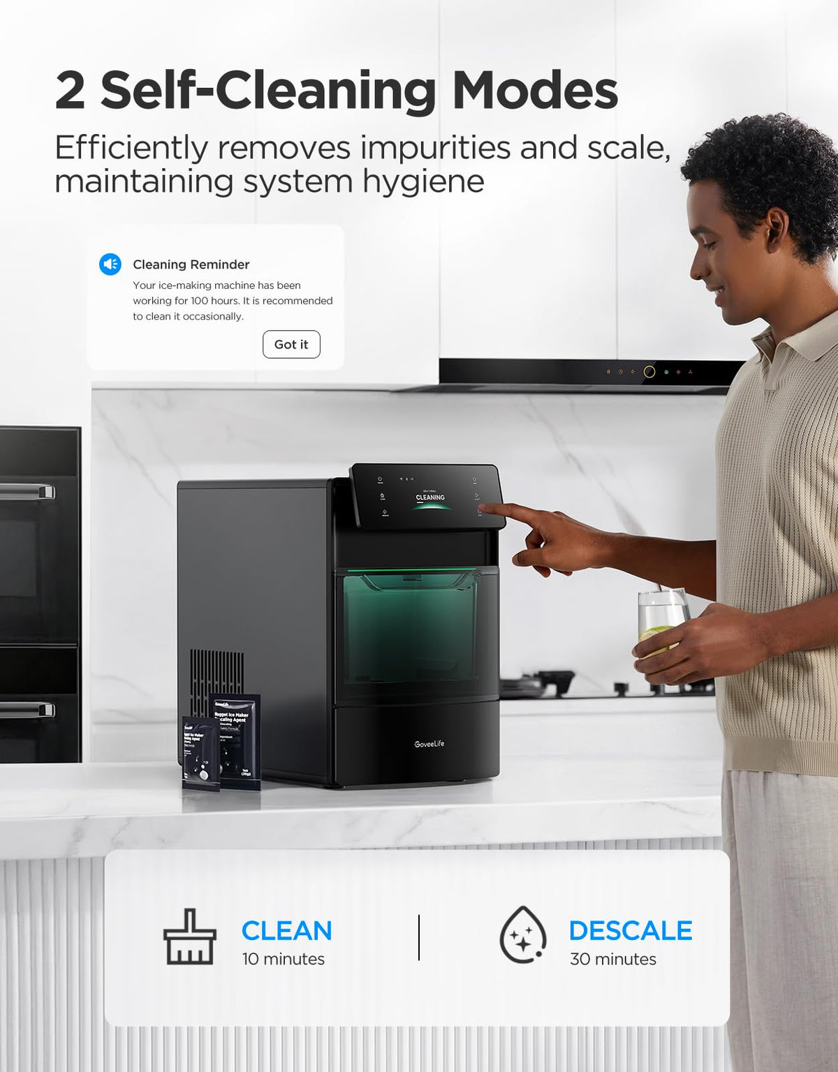 Smart Nugget Ice Maker 60LBS Daily with 6 Minute Ice Making