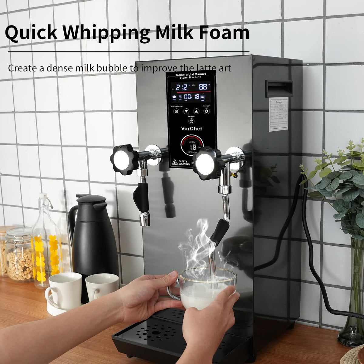 2500W Commercial Automatic Steam Milk Frother with LED Display